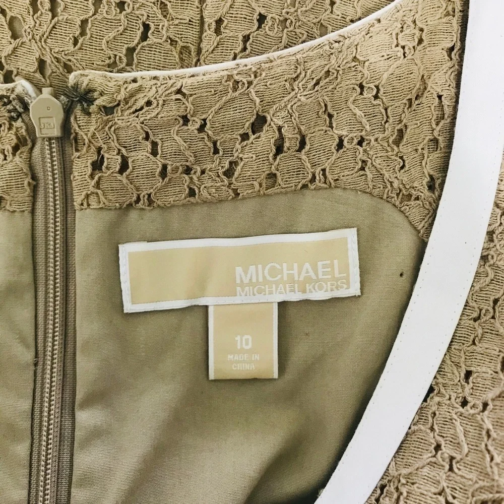 Michael Kors Floral Lace Tan/White Trim Sheath D91